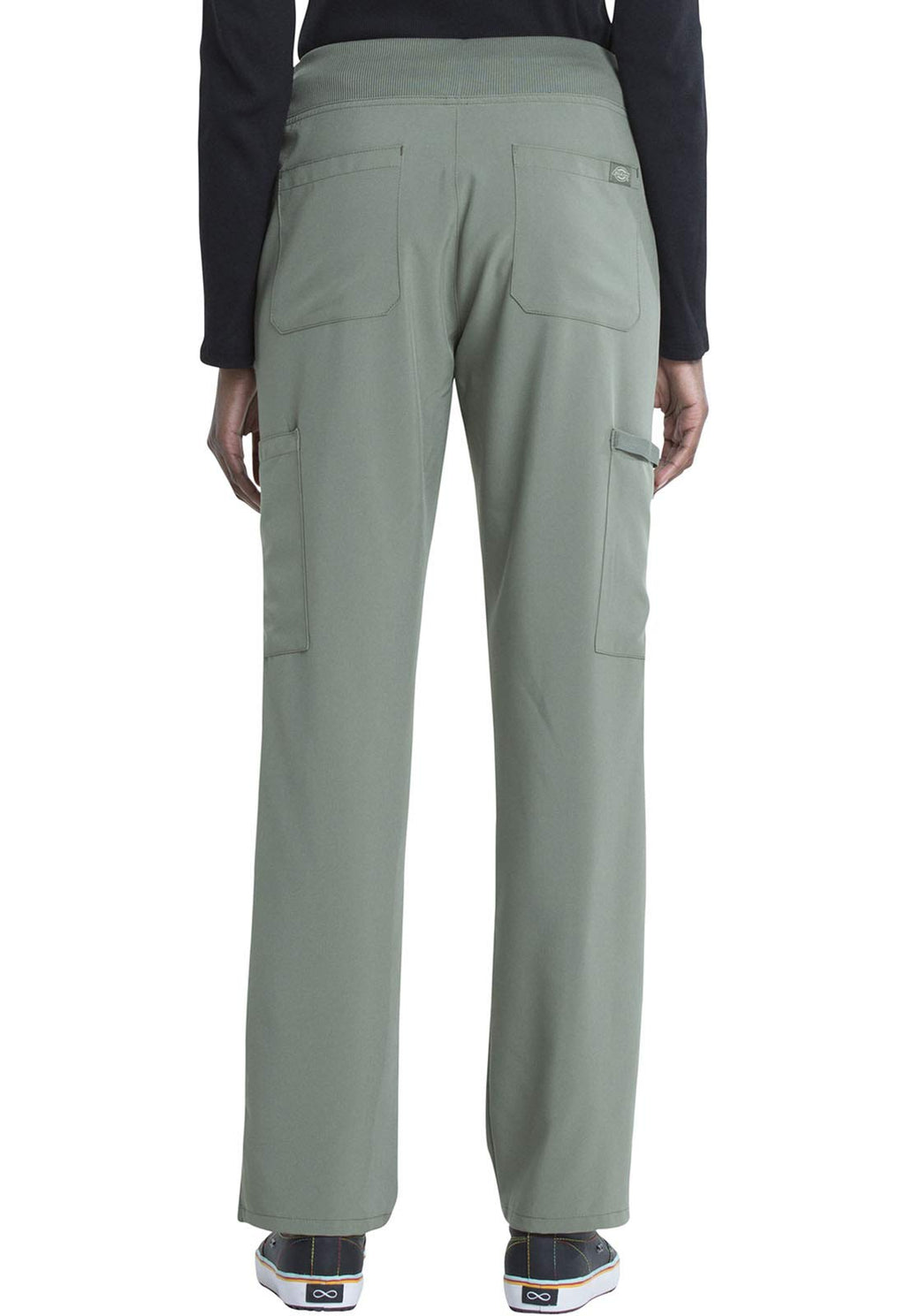 Dickies Women's Scrub Pants Natural Rise Tapered Leg Pull-On Bottoms with 7 Pockets and Knit Waistband DK005P, XL Petite, Olive