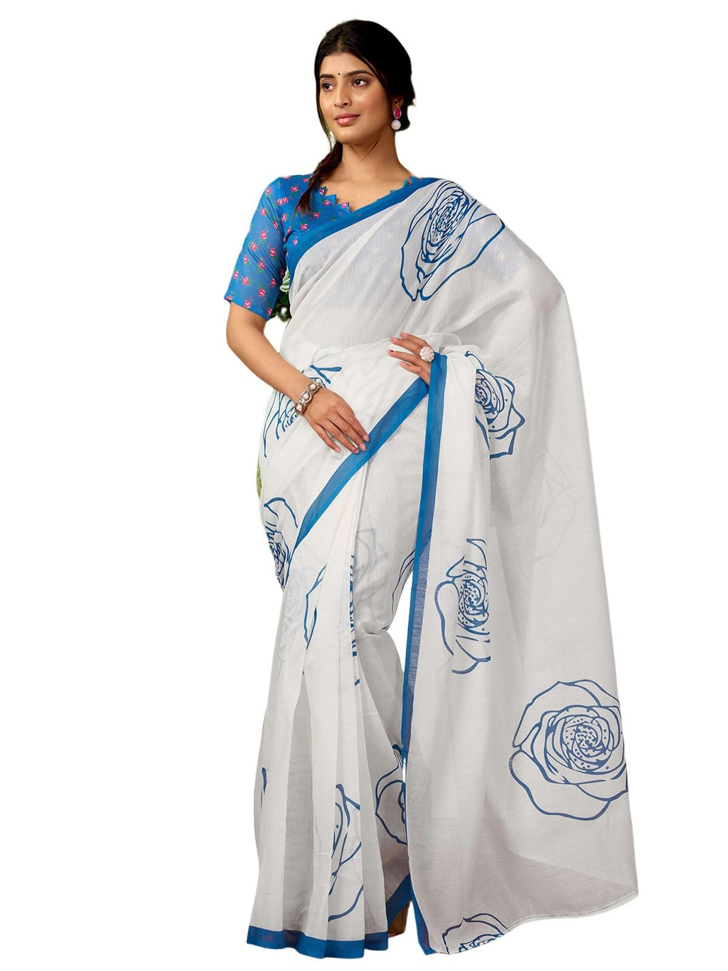 Satrani WomenS Chanderi Cotton Printed Ready To Wear One Minute Pre Pleated Readymade Saree With Unstitched Blouse Piece (32Rs3