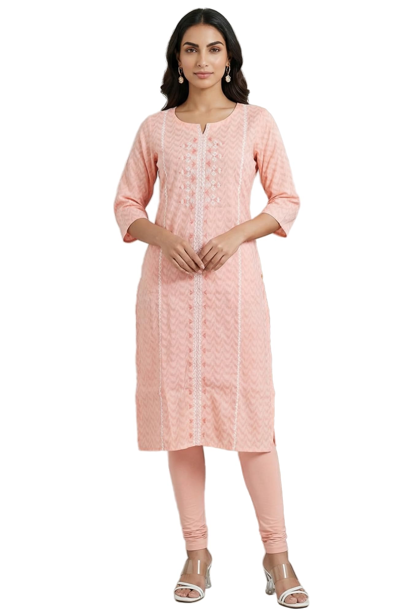 Aurelia WomenS Peach Embroidered Dobby Straight Kurta - (A16439-609308-Xxl)