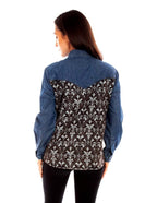 DENIM BLOUSE W/JACQUARD CONTRAST