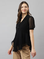 Toochki Black Georgette Solid Flared top for Summer Latest Trending Style