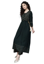 Ishin Women'S Rayon Green Printed Anarkali Kurta Set With Palazzo