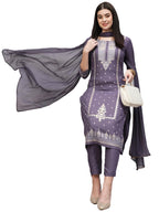 ANNI DESIGNER Womens Cotton Blend Straight Printed Kurta with Pant & Dupatta (Rowan Purple_L_Purple_Large)