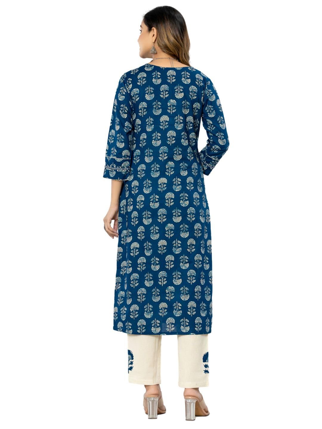 rytras Womens Cotton Printed Straight Kurta with Palazzos Pant