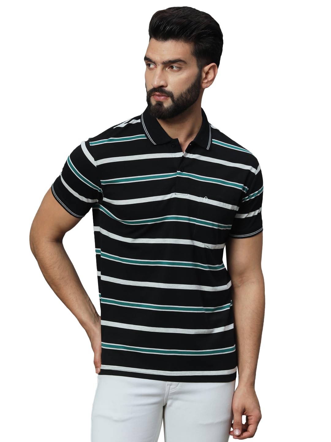 UNIBERRY Mens Cotton Blend Polo Collar Striper T Shirt Has A Short Sleeves & Pocket On ChestREMT3BWG_4XL 4