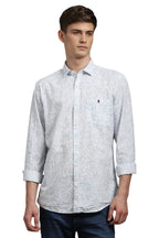 Louis Philippe MenS Cotton Letter Print Slim Fit Shirt (Lrsfnslb062744_Medium Blue)