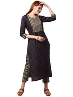 ANNI DESIGNER Women's Cotton Blend Printed Straight Kurta with Pant (Satku Blue_XXL_Blue_XX-Large)
