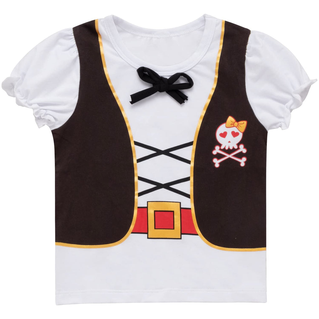 Auggle 3PC Toddler Baby Girl Outfits Halloween Costume Stripe Skirt Kid Pirate Short Sleeve with Hat (Red, 12-18 months)