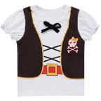 Auggle 3PC Toddler Baby Girl Outfits Halloween Costume Stripe Skirt Kid Pirate Short Sleeve with Hat (Red, 3T)