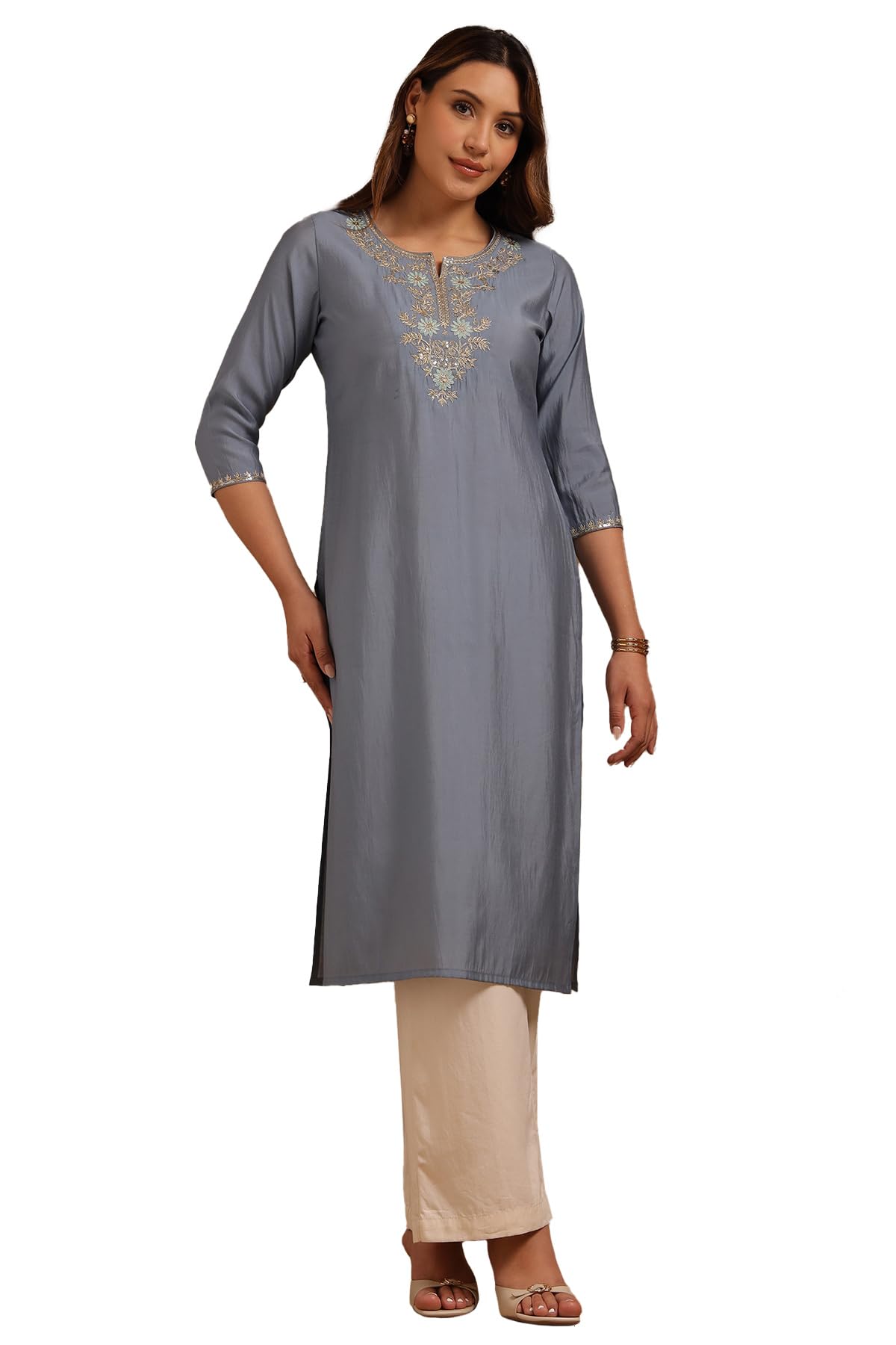 Soch Women Roman Silk Embroidered Regular Kurta