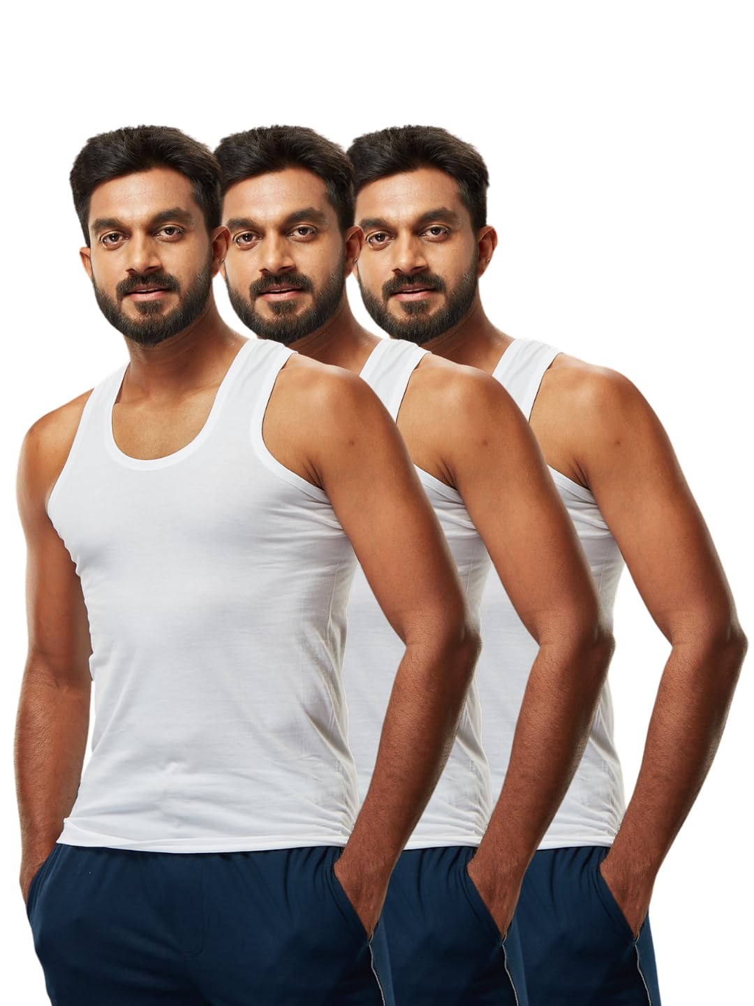 Viveagham Men 100% Combed Cotton White Vest Rn Zest (Pack Of 3) 85 85