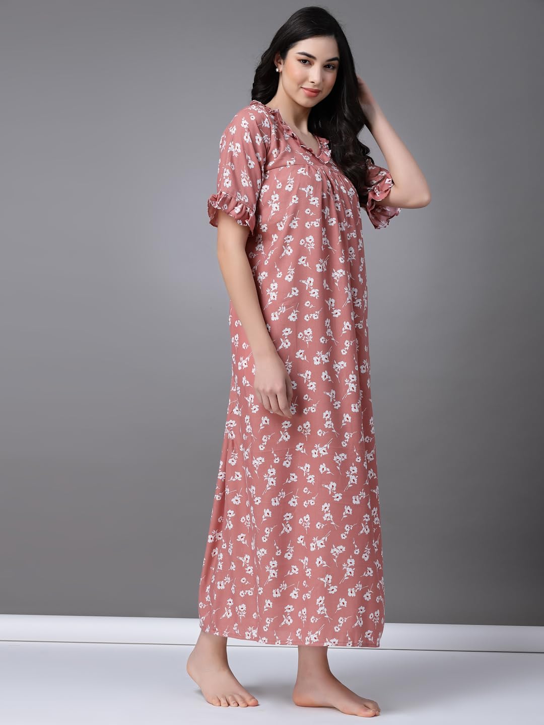 OOMPH! Cotton Blend Nighty for Womens | Night Gown | Nighty | Nightdress | Maxi Dress | Sleepwear | Gown for Women | Nighties |
