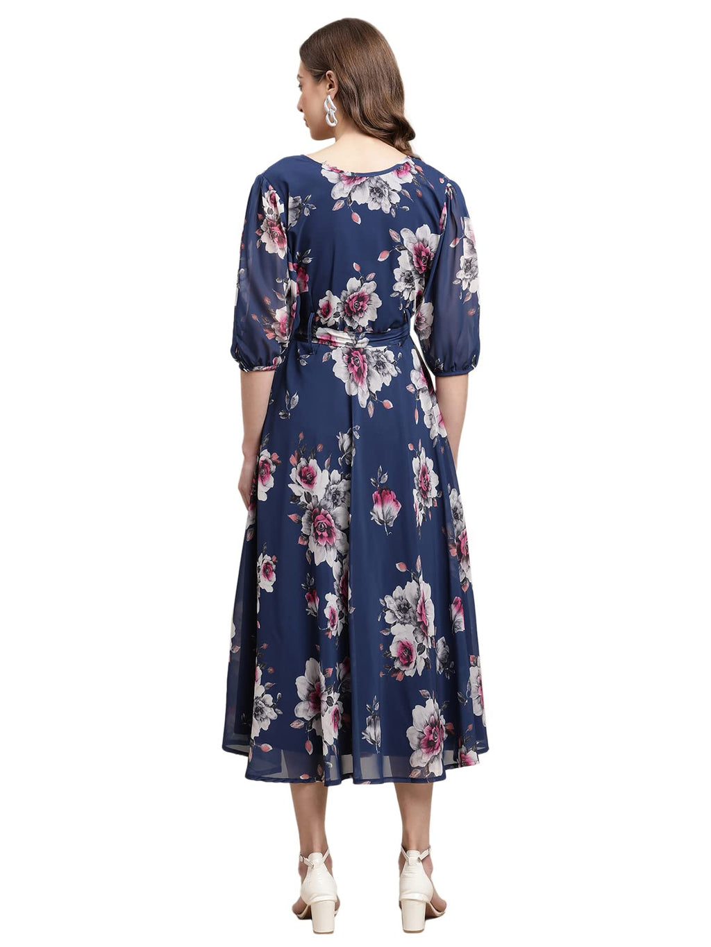 Preneum WomenS Maxi Fit & Flare Latest Style Print Georgette Regular Sleeves Casual Summer Maxi | Festival & Occasion, Light Bl