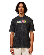 Bewakoof Official One Piece Merchandise Mens Graphic Print Oversized Fit Half Sleeve Round Neck Cotton Acid Wash T-Shirt_630630
