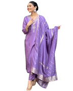 ANNI DESIGNER Women s viscose rayon embroidered straight Kurta with trousers and dupatta, purple, Small