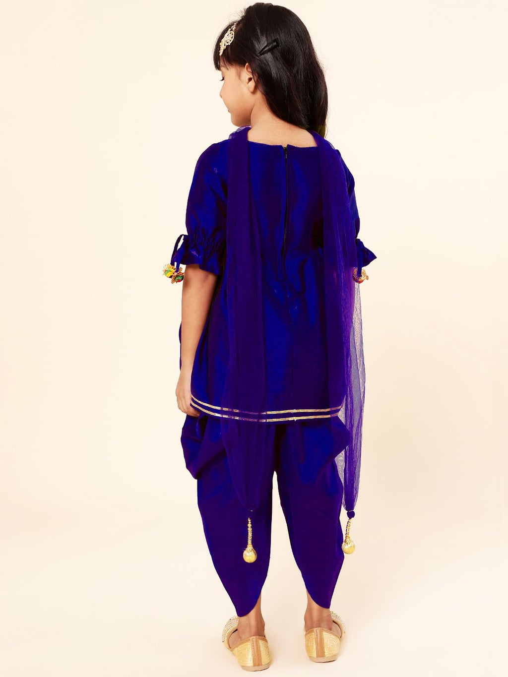 A.T.U.N. (ALL THINGS UBER NICE) Girls Pleated Gotta Patti Kurti with Dhoti Pants & Dupatta Set | Ethnic Wear Clothing Set