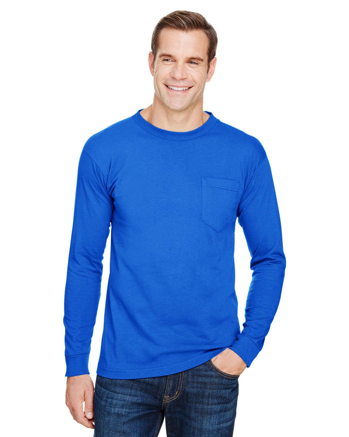 Unisex Union-Made Long-Sleeve Pocket crew T-Shirt - ASH - S(D0102H7MXE2)