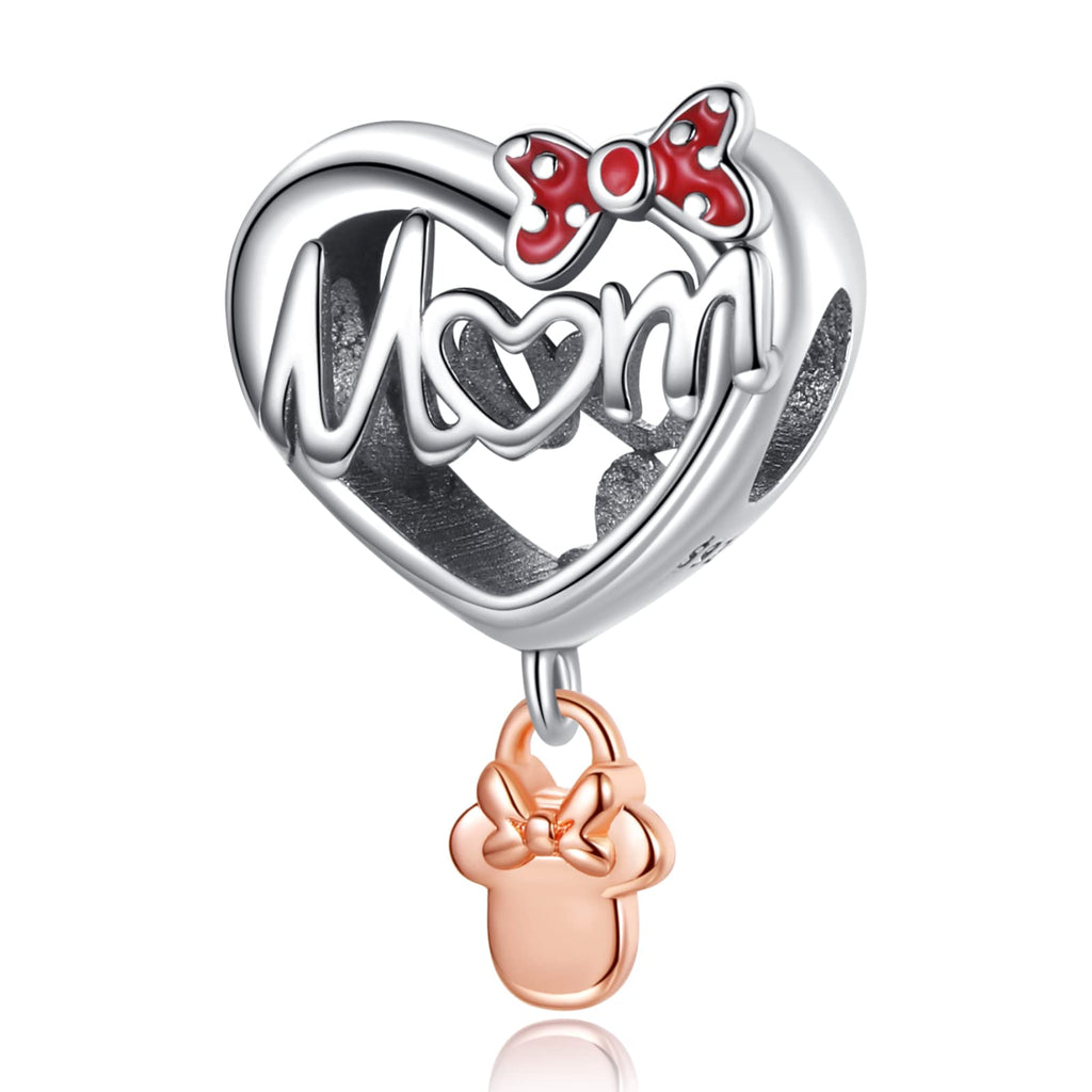 Annmors Lovely Jewelry Love Mom   Dangle Charm in 925 Sterling Silver Mother Heart Charm Dangle for Women Bracelet & Necklace DI
