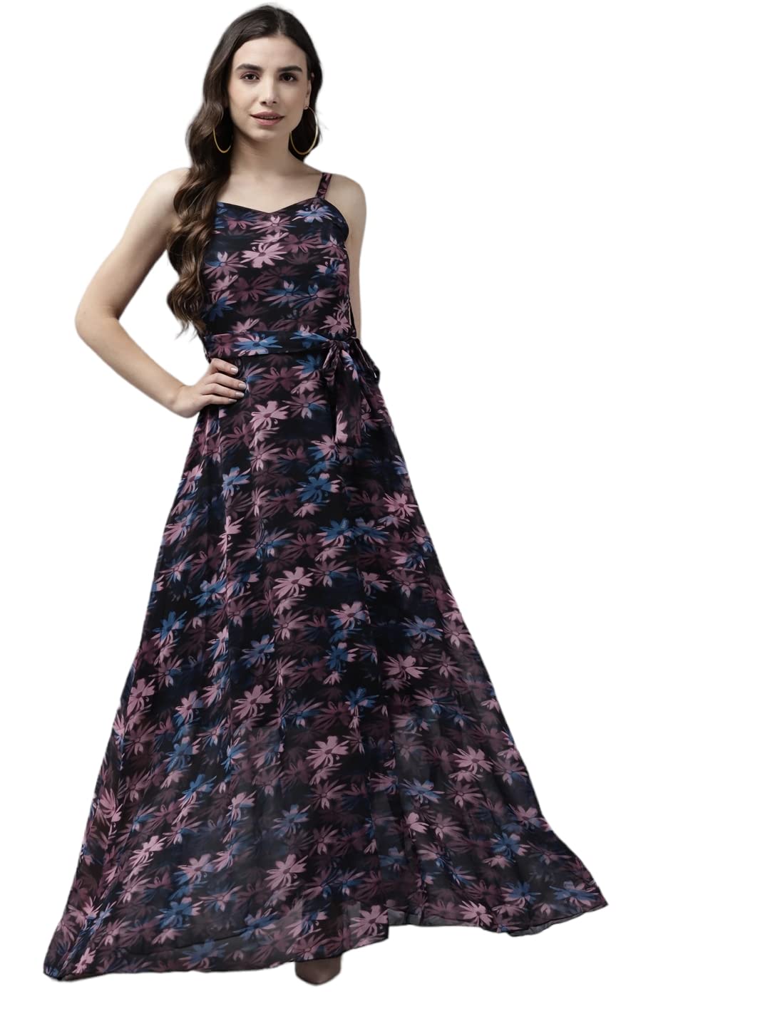 Aarika Womens Black Color Georgette Floarl Printed Dress (DR-AW-504-BLACK-XL)