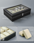 Ohuhu Watch Cases for Men, Watch Box Watch Holder Watch Organizer Display Storage 12 Slot PU Leather Real Glass Lid Soft Velvet