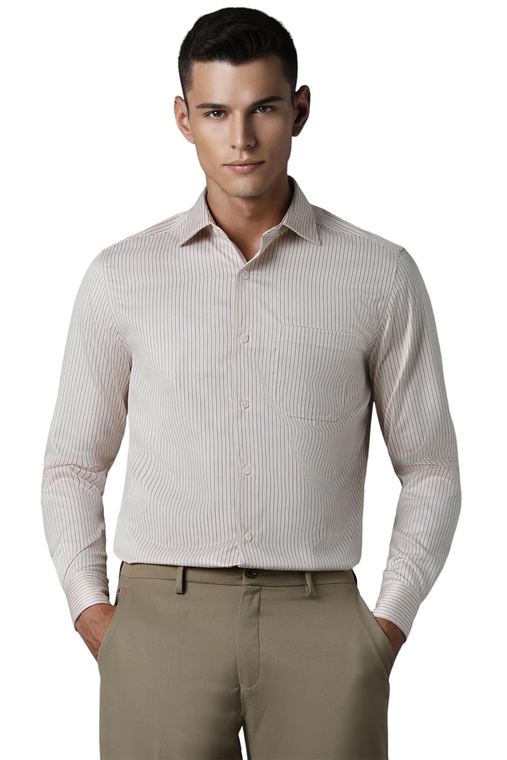 Louis Philippe Men Beige Classic Fit Stripe Full Sleeves Formal Shirt