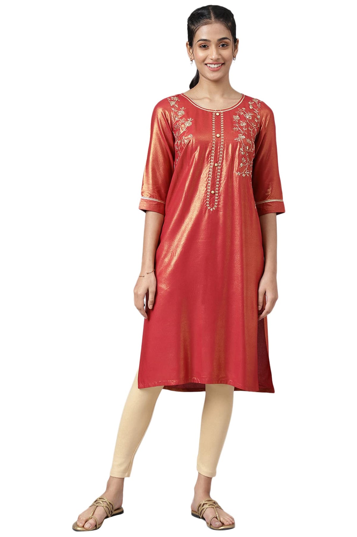 Aurelia Women Light Maroon Rayon Geometric Printed Straight Kurta_22Aua13520-506030_L