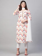 ANNI DESIGNER Womens Cotton Blend Printed Kurta and Pant with Dupatta Set (KALEPING-White_XXL_White_XX-Large)