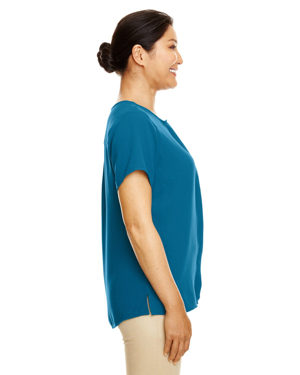 Ladies Perfect FitShort-Sleeve crepe Blouse - BLAcK - XS(D0102H7N2HX)