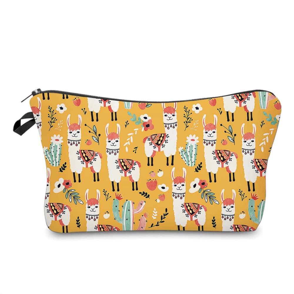 Cosmetic Bags for Women Small Lovely Llama and Cacti Makeup Bag for Purse Travel Toiletry Bag Accessories Organizer Zipper Pouch