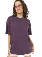 Bewakoof Womens Self Design Oversized Fit Half Sleeve Round Neck Pure Cotton T-Shirt_676088_Purple_XL