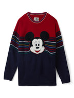 The Souled Store Official Disney: Mickey Mouse Boys Red and Navy Long Sleeve Round Neck Sweaters Boys Knit Sweaters for Kids Ch