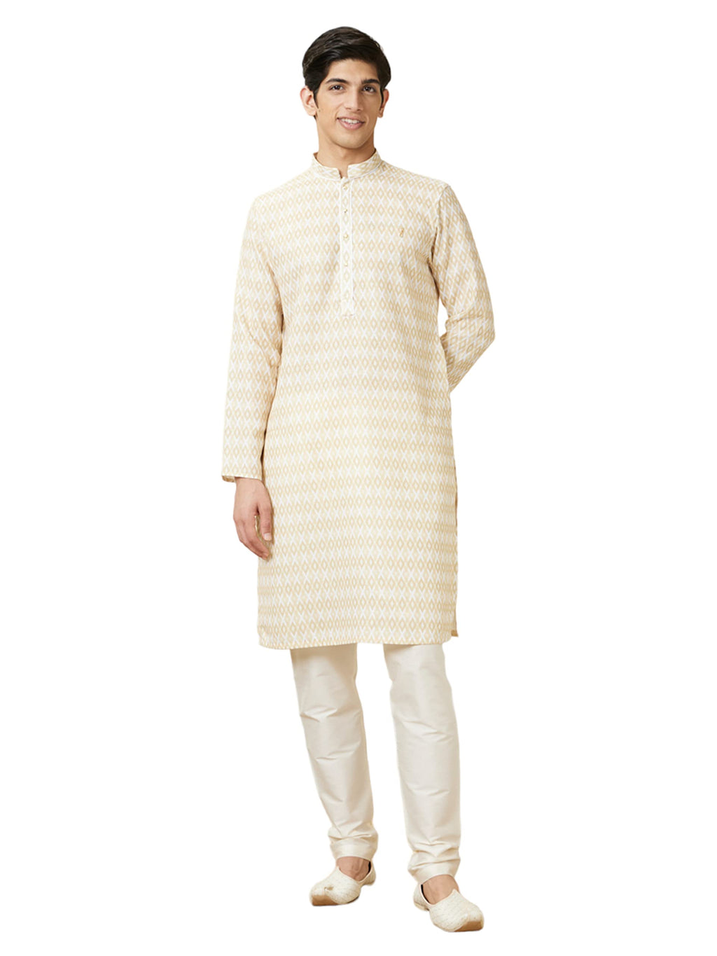 Manyavar MenS Blended Cotton Printed Full Sleeves Knee Length Kurta (Pista, Xxl)