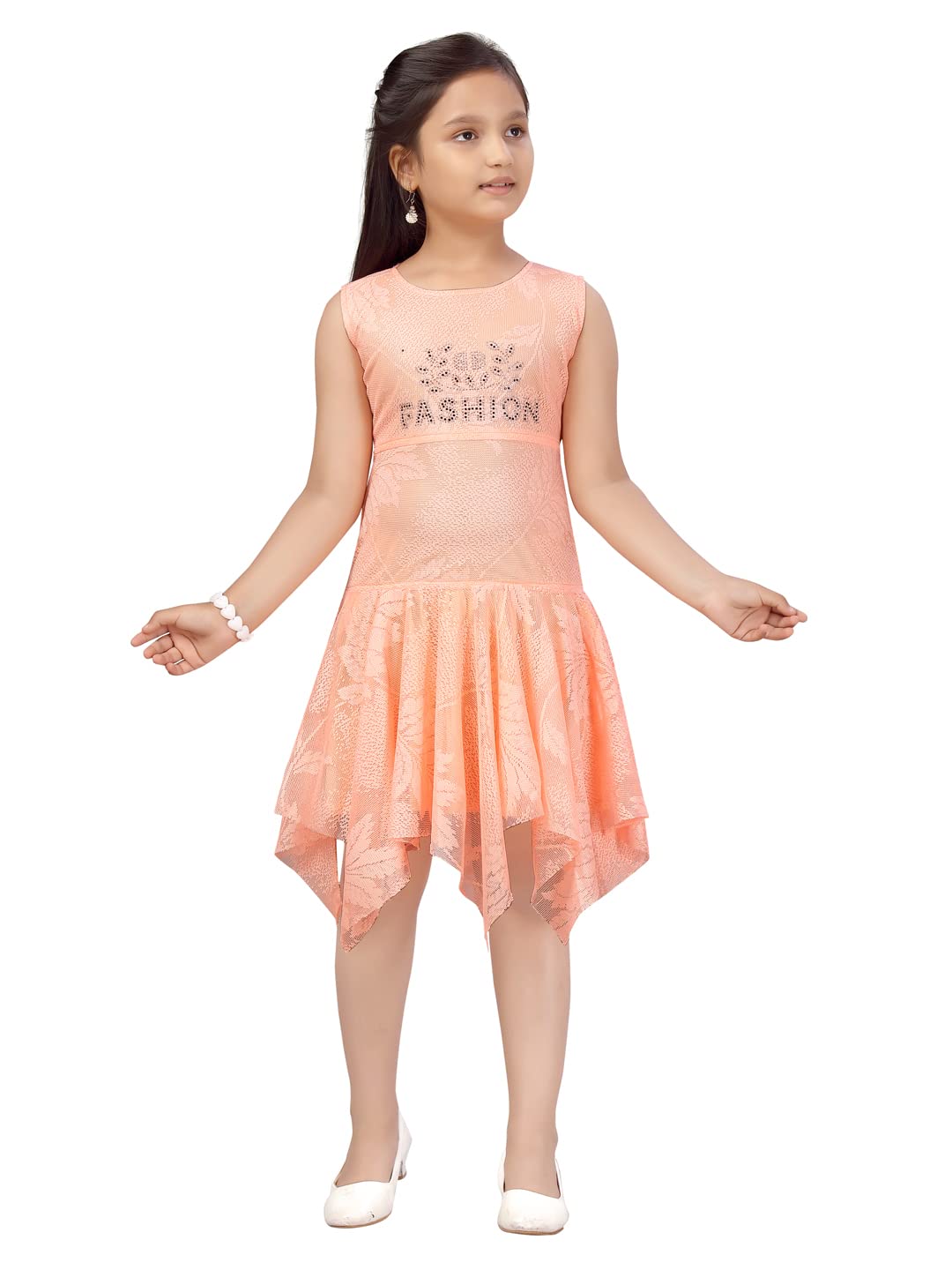 Aarika Girls Net A-Line 1-2 Years Dress (NV-FK-20802_Peach