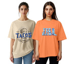 Juneberry Pack Of 2, 100% Pure Cotton, Round Neck, Oversized, Loose, Baggy Fit, Drop Shoulder, Graphic Printed, Half Sleeve T-Sh