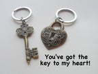 Large Bronze Key and Heart Lock Keychain Set- Youve Got The Key To My Heart; 8 Year Anniversary Gift, Couples Keychain Set