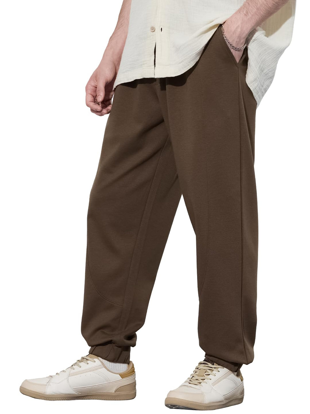 The Souled Store Solids: Chocolate Brown Men and Boys Drawstringed Cotton Blend Baggy Fit Oversized Joggers