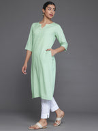 Libas WomenS Rayon Blend Woven Design Straight Kurta (26798_Green
