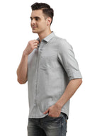 Turtle Men 100% Cotton Solid Slim Fit Grey Casual Shirt
