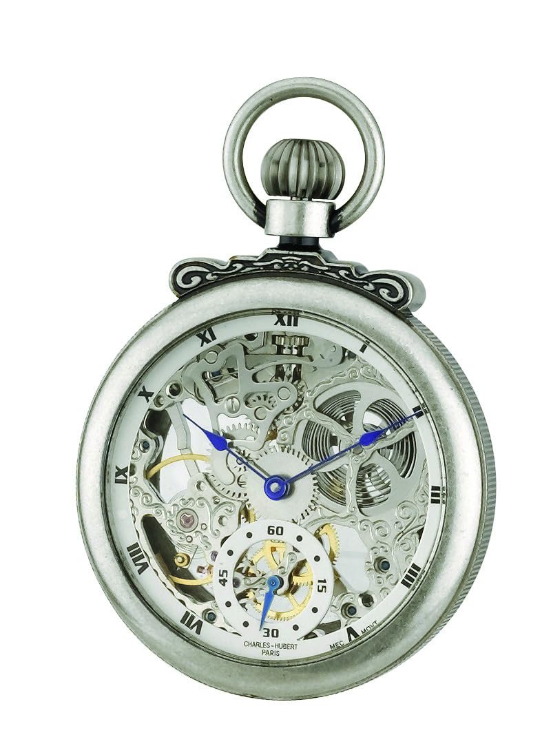 Charles-Hubert, Paris 3869-S Classic Collection Antiqued Finish Open Face Mechanical Pocket Watch