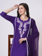 ANNI DESIGNER Women s viscose rayon embroidered straight Kurta with trousers and dupatta, Begani, XL