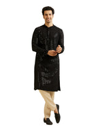 Manyavar Mens Viscose Sequins Shimmer Kurta Set (Black,XL)