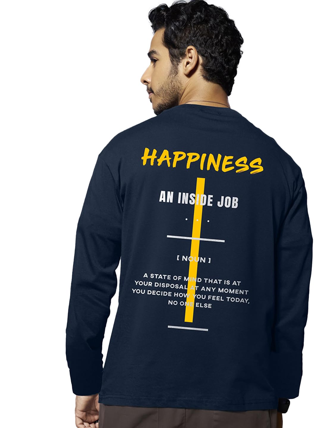 Bewakoof MenS Regular Fit Full Sleeve T-Shirt Blue