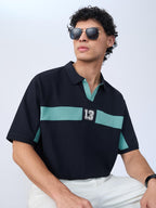 The Souled Store Colourblock: Arctic Men and Boys Short Sleeves Collared Neck Blue Cotton Oversized Polos