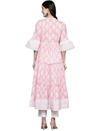 Ishin Women'S Pink Embelllished Anarkali Tiered Kurta
