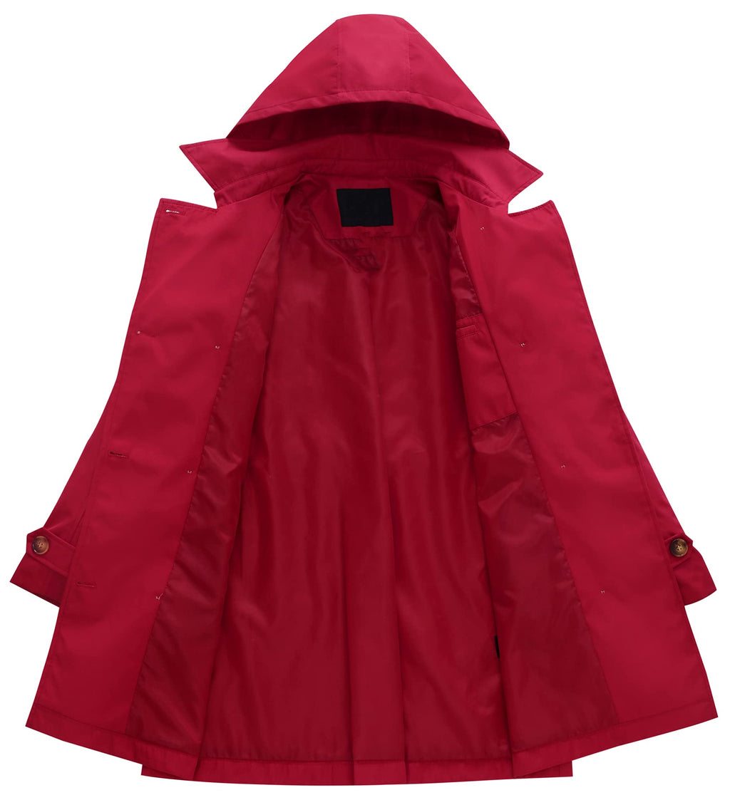 Chrisuno Women Solid Color Jacket Adults Long Sleeve Lapel Double Breasted Belted Trench Coat Red M