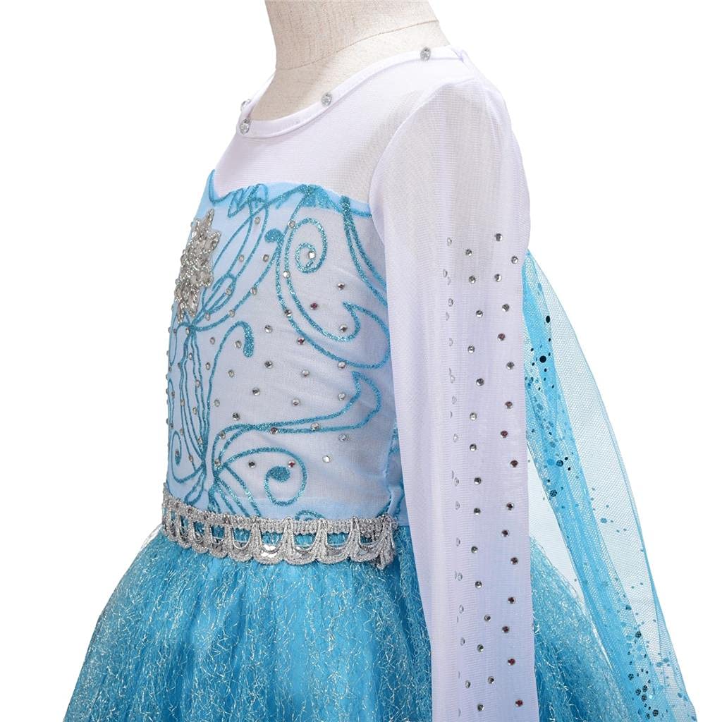 Dressy Daisy Little Girls' Ice Princess Costume Dresses Birthday Halloween Christmas Fancy Party Outfit with Long Fixed Train