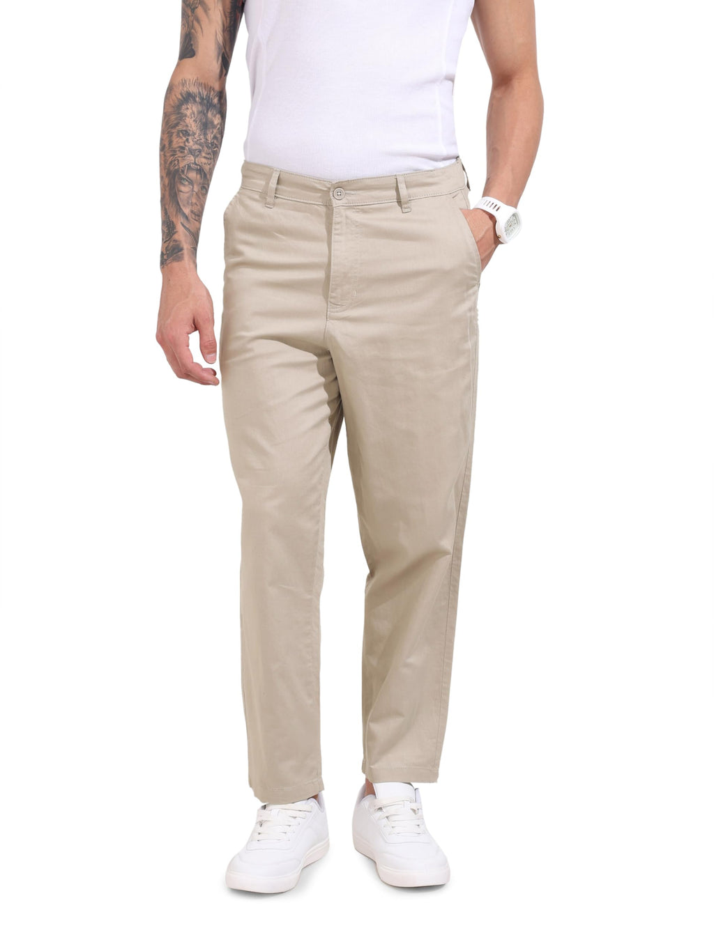 The Indian Garage Co Mens Mid-Rise Relaxed Fit Trousers Pants