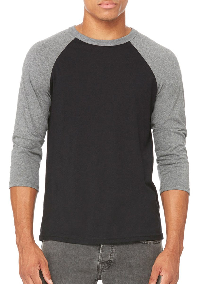 Unisex 34-Sleeve Baseball T-Shirt - gRY cHR BLK TRB - S(D0102H7WgT6)