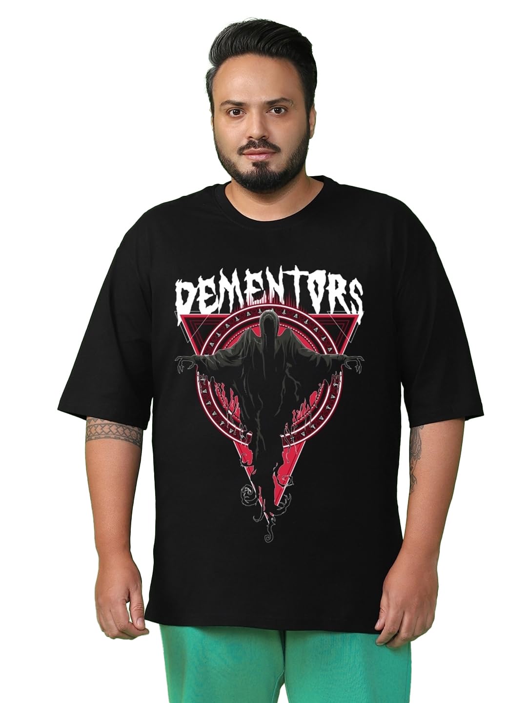 Bewakoof Official Harry Potter Merchandise MenS Graphic Printed Oversized Plus Size T-Shirt_625681_Black_6Xl