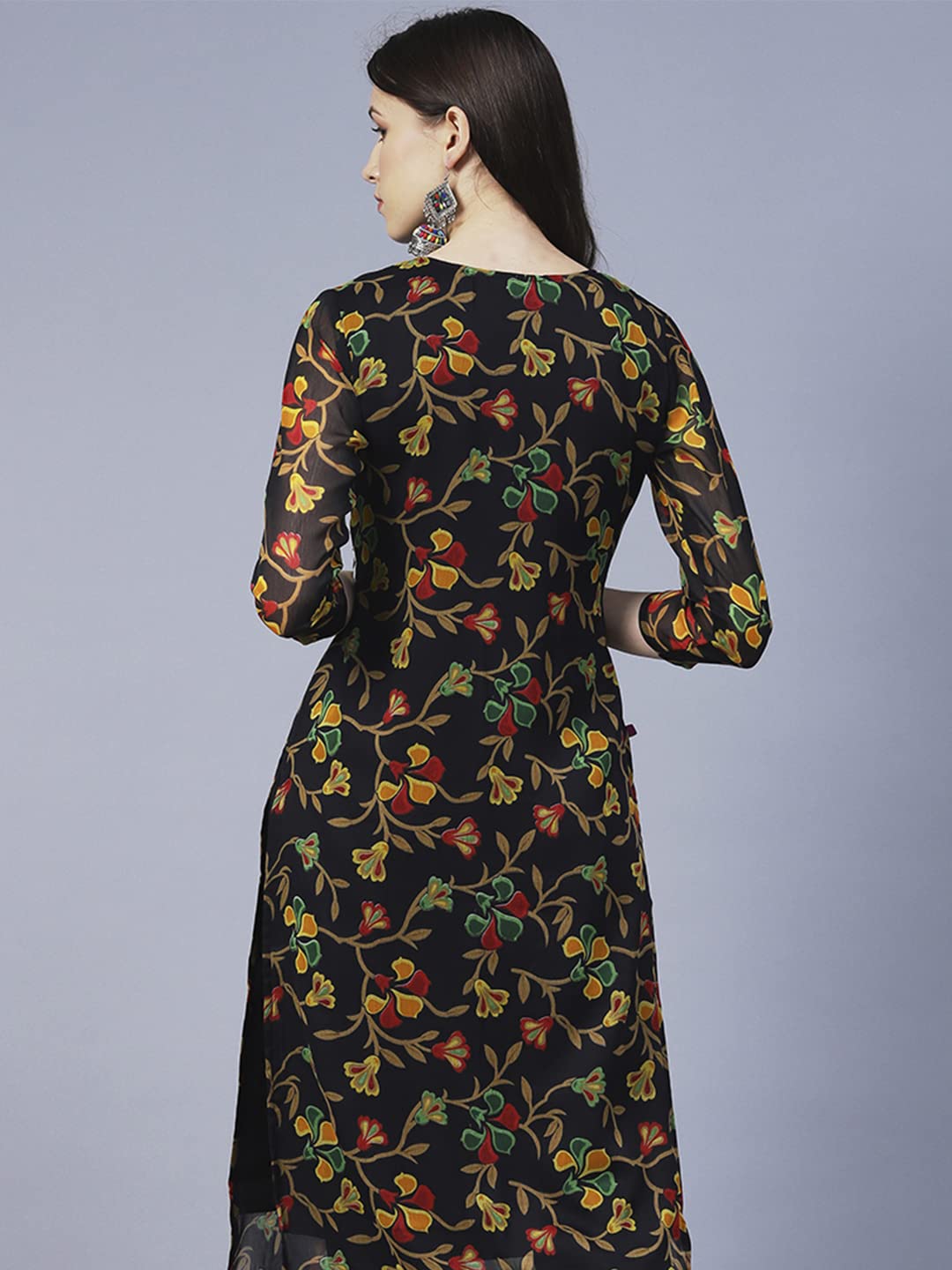ANNI DESIGNER Womens Printed Georgette Chikankari Embroidered Kurti (Gori-Black_L_Black_Large)